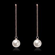 Women 18K Rose Gold Swarovski Long Dangle Pearl Wedding Engamgent Party Earrings N4