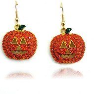 Halloween Full Crystal Rhinestone Pumpkin Pierced Hook Dangle Stud Earrings Gift