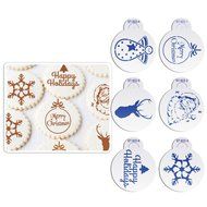 ART Kitchenware 6pcs/set Christmas Cookie Cake Stencil Set Happy Holidays,Santa Claus,Deer,Snowflakes Decorating...