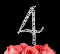 LOVENJOY with Gift Box Number 2 2nd Rhinestone Crystal Birthday Cake Topper Silver