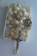 Mother of Pearl Rosary Cross with Mary Medal and Holy Soil From Jerusalem