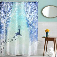 AutumnFall Winter Holiday Snowman Christmas Fabric Shower Curtain Digital Decor with Hooks (180cm180cm, F) N4