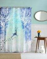 AutumnFall Winter Holiday Snowman Christmas Fabric Shower Curtain Digital Decor with Hooks (180cm180cm, F) N5