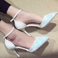 Spritech(TM) Women Girl Summer Closed Bling Point Toe PU Leather Ankle Strap High Heel Shoes 38 Black N12