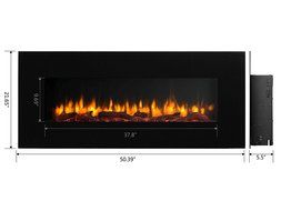 PuraFlame 50" Serena Wall Mounted Flat Panel Electric Fireplace with Remote Control, 1500W, Black N3