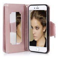 Badalink iPhone 7 Wallet Case (4.7") 9 Card Slots Plastic Mirror Flip Stand Case Embossed Flower Girl PU Leather... N34