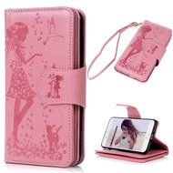 Badalink iPhone 7 Wallet Case (4.7") 9 Card Slots Plastic Mirror Flip Stand Case Embossed Flower Girl PU Leather... N43