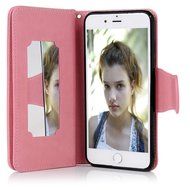 Badalink iPhone 7 Wallet Case (4.7") 9 Card Slots Plastic Mirror Flip Stand Case Embossed Flower Girl PU Leather... N45