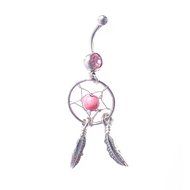 Dedegui Silver Bar Pink Bead Dream Catcher 14g Belly Button Navel Ring Body Piercing Jewelry