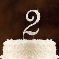 Number 2 Rhinestone Crystal Cake Topper Silver, Numbers, Letters for Wedding, Birthday, Anniversary, Party. Shine... N10