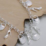 New Women Fashion 925 Sterling Silver Plated Shoes Stylish Bag Bracelets Jewelry N2