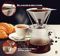 Pour Over Coffee Dripper - Premium Food Grade Stainless Steel Filter - Cafe Style Coffee Maker - Free Weighted...