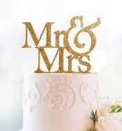 Black, Glittery Gold or Glittery Silver Thick Mr &amp; Mrs Acrylic Wedding Cake Topper by Forbes Favors (Black) N2