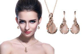 MENGDA Jewelry Set Gold Plated Pearl Pendant Necklace Dangle Earring Stud Set. (Pearl -3) N11
