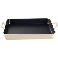 La Cuisine LC 8185 1 Piece Shallow Cast Iron Roasting Pan with Enamel Finish, Cream