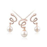 MENGDA Jewelry Set Gold Plated Pearl Pendant Necklace Dangle Earring Stud Set. (Pearl -3) N12