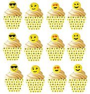 12 Emoji Sugars Decoration Toppers &amp; 12 Emoji Baking Cupcake Decoration Wrappers