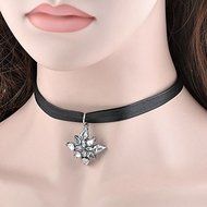 Gothic Leather Crystal Choker Charm Pendant Necklace Women Vintage Black Jewelry N4