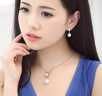 MENGDA Jewelry Set Gold Plated Pearl Pendant Necklace Dangle Earring Stud Set. (Pearl -3) N14