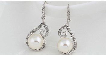 MENGDA Jewelry Set Gold Plated Pearl Pendant Necklace Dangle Earring Stud Set. (Pearl -3) N15