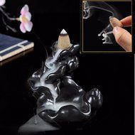 Porcelain Backflow Ceramic Cone Incense Burner Holder Buddhist Cones [Color Black]