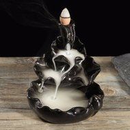 Porcelain Backflow Ceramic Cone Incense Burner Holder Buddhist Cones [Color Black] N2