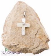 Beautiful Cross Mother of Pearl with Zircon Crystal Handmade From Holy Land N2