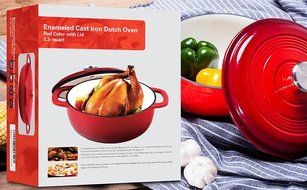 Enameled Cast Iron Dutch Oven &ndash; Red Color with Lid, 3.2-quart - by Utopia Kitchen