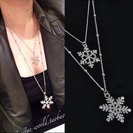 Fashion Crystal Snowflake Sweater Chain Necklace Two Layer Pendant Necklace