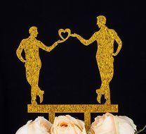 LOVENJOY Gift Box Pack Mr and Mr Gay Same Sex Silhouette Wedding Birthday Cake Topper (5.1-inch, Black)
