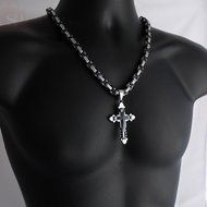 Mens 24" Stainless Steel Black Silver Byzantine Chain Necklace Cross Pendant 7K N2