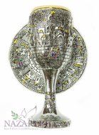 High Quality Silver Plated Chalice Jerusalem Goblet Hoshen Stones Holyland N2
