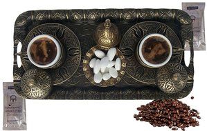 11pc Premium Turkish Greek Arabic Coffee Italian Espresso Serving Set for 2,Cups Saucers Lids Tray Delight Sugar...