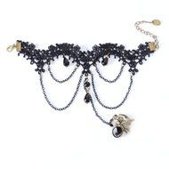 QTMY Black Gothic style Lace Ring Chain Bracelet Party Jewelry Set for Women N4