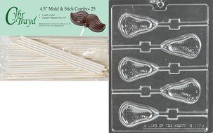 Cybrtrayd Large Lacrosse Lolly Chocolate Candy Mold with 25 Cybrtrayd 4.5-Inch Lollipop Sticks