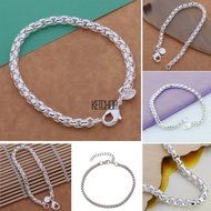 New Women Fashion 925 Sterling Silver Plated Cuff Charm Chain Bracelet Jewelry
