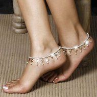 1x Barefoot Sandal Crystal Pearl Anklet Tassel Ankle Bracelet Foot Chain Jewelry