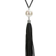Women's Pearl Leather Tassels Pendant Long Chain Bid Sweater Necklace Jewelry N3