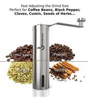 Hand Coffee Grinder with Adjustable Conical Ceramic Burrs | Premium Manual Mill Suitable for Coffee Beans, Herb...