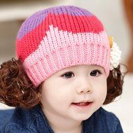 KAKA(TM) Babys Girls Boys Lovely Hat Winter Warm Knit With Cute Wig Beanie Cap N6