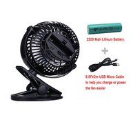 Glowseen USB Clip on Outdoor Fan Rechargeable Battery Desk Fan with 6.5 ft/2M Micro USB Cable (Black) N11