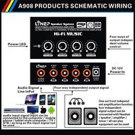 Julyfox&reg;high Performance 1 to 4 Output A908 Headset Amplifier Black Four-way Audio Amplifier