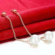 Women 18K Rose Gold Swarovski Long Dangle Pearl Wedding Engamgent Party Earrings N6