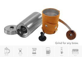 Adolph Manual Coffee Grinder with Leather Wrap, Hand Crank and Adjustable Ceramic Conical Burr