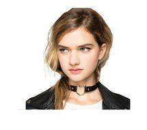 Distinct&reg; Fancy Women&#039;s PU Leather Heart Neckband Chain Collar Choker Bib Clavicle Necklace(Black)