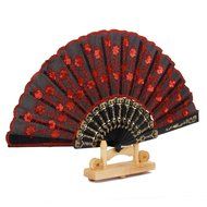 Folding Hand Fan Embroidered Sequin Wedding Prom Dance (Red) N14