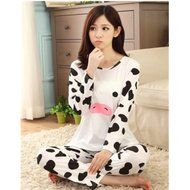 KAKA(TM) Women's Fashion Cartoon Pink Pure Cotton Pyjamas Homewear Sleepwear Set Long Sleeve Long Pants -L N3