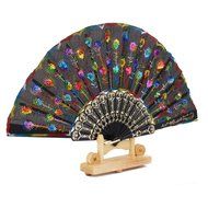 Folding Hand Fan Embroidered Sequin Wedding Prom Dance (Red) N17