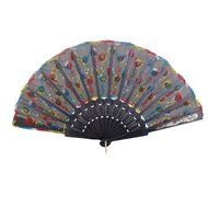 Folding Hand Fan Embroidered Sequin Wedding Prom Dance (Red) N19