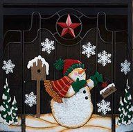 Snowman Freestanding Texas Star Holiday Metal Fireplace Screen N2
